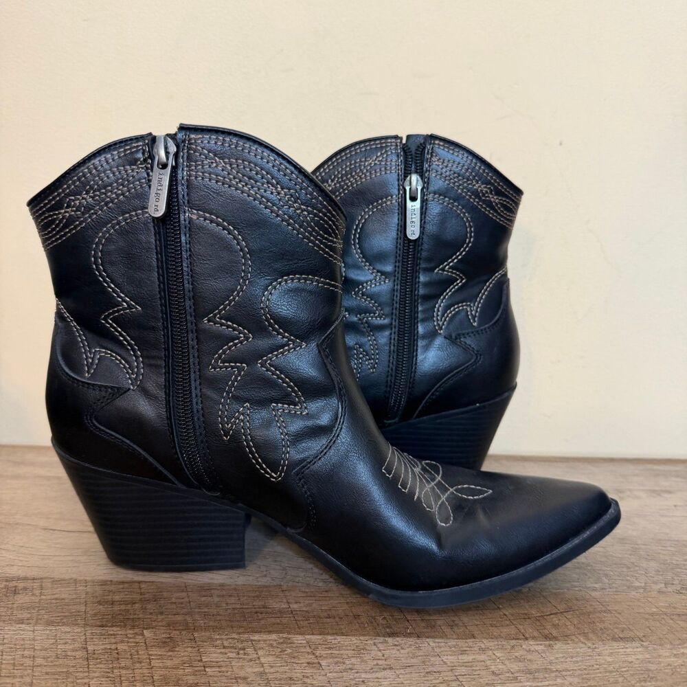 Indigo western black ankle boots booties cowgirl size 10 - Picture 5 of 8